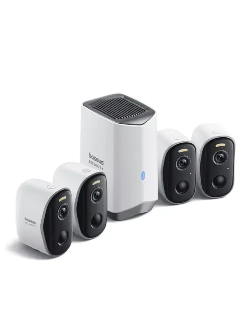 Kit supraveghere video Baseus Security N1 Plus, 2K HD, IP67, Night Vision, Autonomie 270 zile, HomeStation H1 + 4 camere video (Alb)