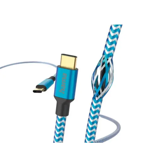 Cablu de date Hama Reflective, USB-C - USB-C, 1.5m (Albastru)