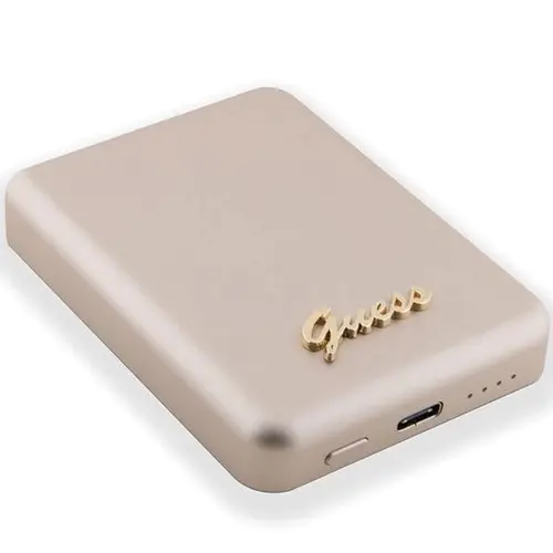 Acumulator extern Wireless Guess Metal Script Logo MagSafe, Aluminiu/Silicon, 3000mAh (Auriu)