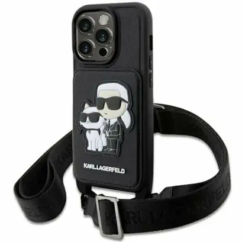Husa de protectie Karl Lagerfeld Saffiano Crossbody Karl and Choupette NFT pentru iPhone 14 Pro (Negru)