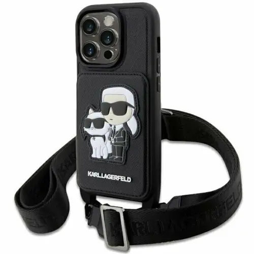Husa de protectie Karl Lagerfeld Saffiano Crossbody Karl and Choupette NFT pentru iPhone 14 Pro Max (Negru)