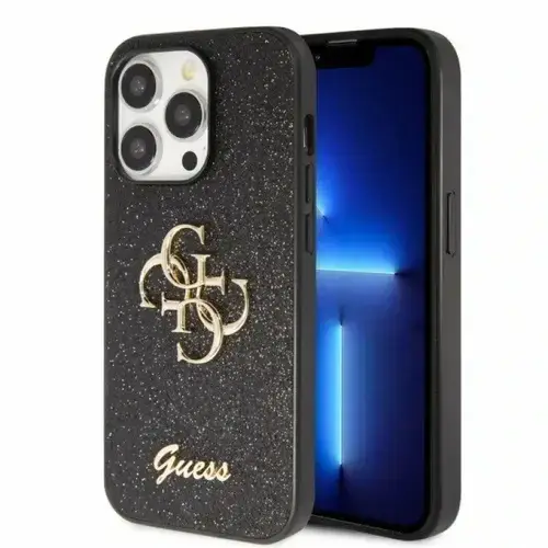 Husa de protectie Guess Fixed Glitter 4G Metal Logo pentru iPhone 15 Pro (Negru)