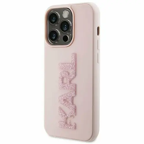 Husa de protectie Karl Lagerfeld 3D Rubber Glitter Logo Karl pentru iPhone 15 (Roz)