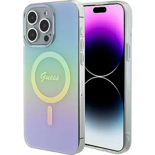Husa de protectie Guess IML Iridescent Script MagSafe Case for iPhone 15 Pro (Roz)