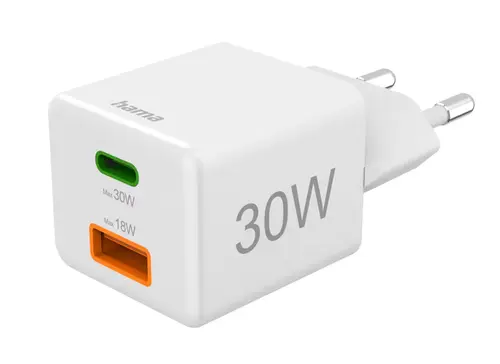Incarcator retea Hama 201992, 1 x USB-A, 1 x USB-C, 18/30W (Alb)
