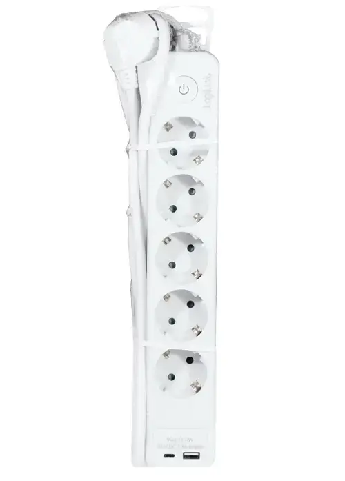 Prelungitor Logilink LPS280U, 5 prize, 1x USB-C, 1x USB-A, 17W, intrerupator, protectie la suprasarcina, IP20, H05VV-F 3G 1.5 mm², 1.5 m (Alb)