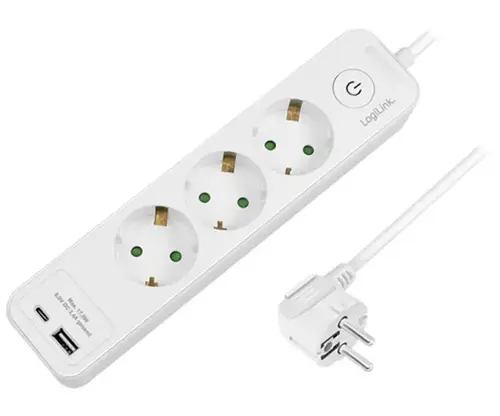 Prelungitor LogiLink LPS279U, 3 prize, USB-A x 1, USB-C x 1, 2 m (Alb)