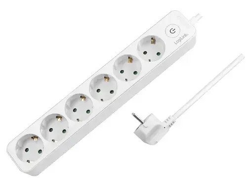 Prelungitor LogiLink LPS247, 6 prize, max. 3500 W, buton intrerupator iluminat, IP20, 1.5m (Alb)
