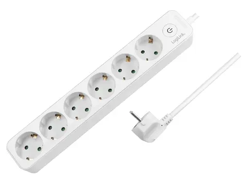 Prelungitor LogiLink LPS247, 6 prize, max. 3500 W, buton intrerupator iluminat, IP20, 1.5m (Alb)