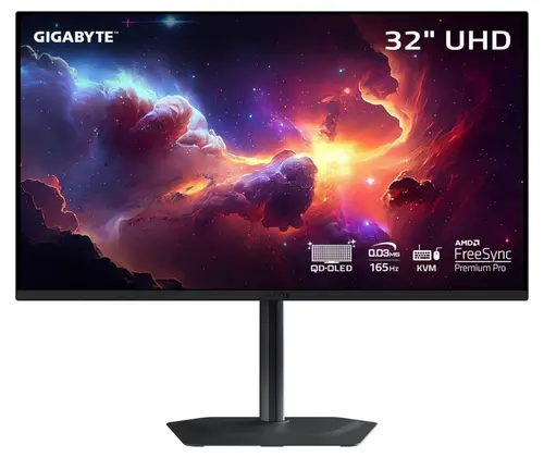 Monitor Gaming OLED Gigabyte 31.5inch MO32U, UHD (3840 x 2160), HDMI, DisplayPort, Boxe, Pivot, 165 Hz, 0.03 ms (Negru)