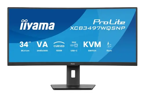 Monitor VA LED Iiyama 34inch XCB3497WQSNP-B1, WQHD (3440 x 1440), HDMI, DisplayPort, Boxe, Ecran curbat (Negru)