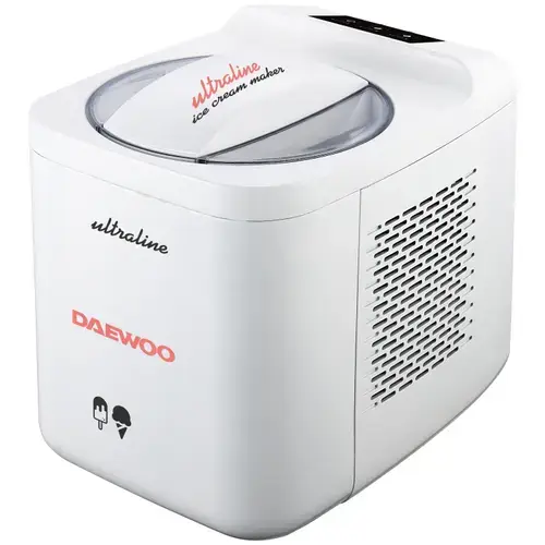 Aparat de facut inghetata Daewoo UltraLine, 135 W, capacitate 1 litru, touch control panel, timp preparare inghetata 90-120 minute, temperatura preparare - 5 grade Celsius (Alb)