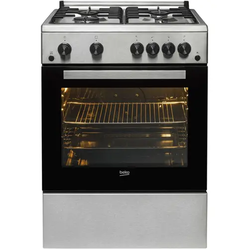 Aragaz Beko FBGT62110DXO, 4 arzatoare, Gaz, Aprindere electrica plita/cuptor, Grill, Rotisor, High-Efficiency Gas Burner, Timer, 60 cm (Inox)