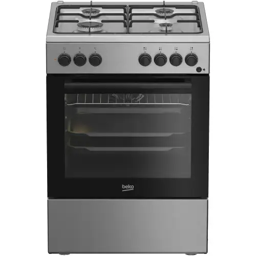 Aragaz Beko FBSE62120XD, Mixt, 4 arzatoare, Aprindere electrica, Gatire asistata cu ventilatie, Grill, 60 cm (Inox)