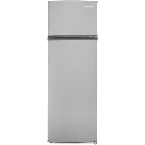 Frigider cu 2 usi Daewoo DTS-240MEX, congelatorul sus, volum net 235L (194l + 41l), clasa E, control mecanic, usi reversibile, raft pentru sticle (Inox)