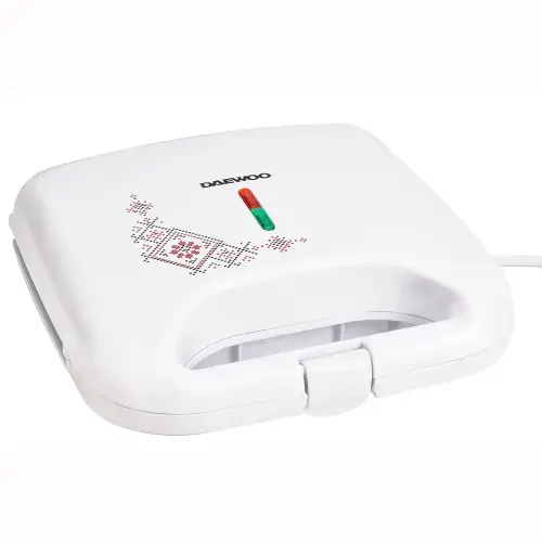 Sandwich maker Daewoo DSM25TR, 800 W, design traditional, placi neaderente, termostat, CoolTouch (Alb)