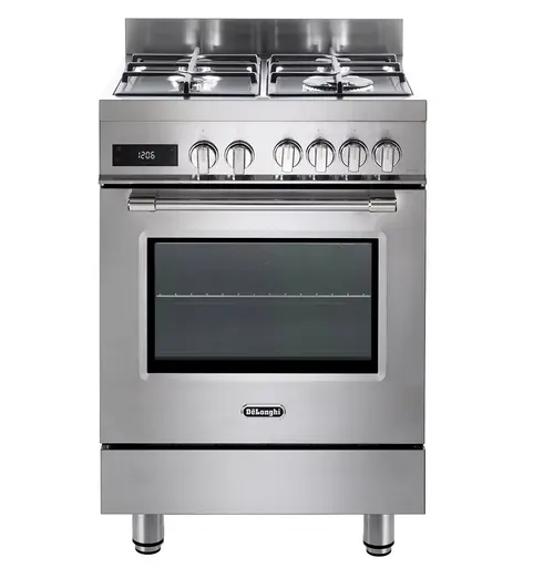 Aragaz profesional De'Longhi PRO 66 MXL PZ RO, 4 arzatoare, Gaz + Electric, L 60 cm, Grill (Inox)