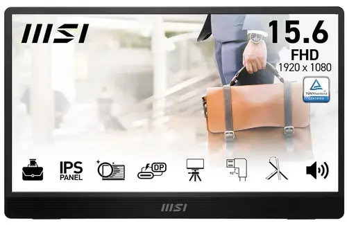 Monitor Portabil IPS LED MSI 15.6inch PRO MP161 E2U, Full HD (1920 x 1080), Boxe, Mini-HDMI, Type-C, 60 Hz, 4 ms (Negru)