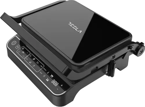 Gratar electric Tesla GR500BG, 2000 W, 10 programe, LED, Control digital, 30x23cm (Negru)