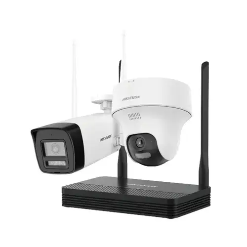 Kit supraveghere WiFi mixt HikVision HiLook IKS-2044BTH-PH/W, 4MP, 2.8 mm, IR 30 / 20 m, lumina alba 15 m, microfon, difuzor, detectie miscare, slot card