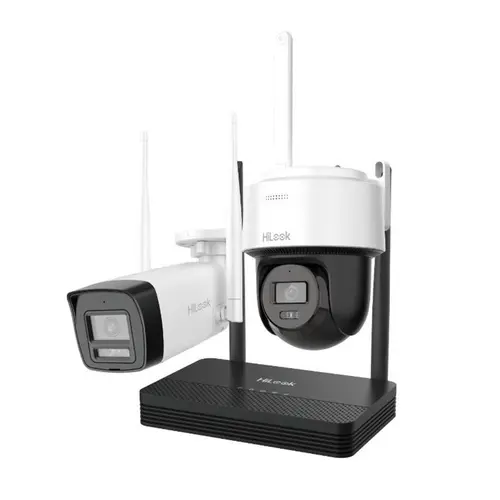 Kit supraveghere WiFi mixt HikVision HiLook IKS-2044BPH-PH/W, 4MP, 2.8 mm, IR 30 / 25 m, lumina alba 25 m, microfon, difuzor, detectie miscare, slot card