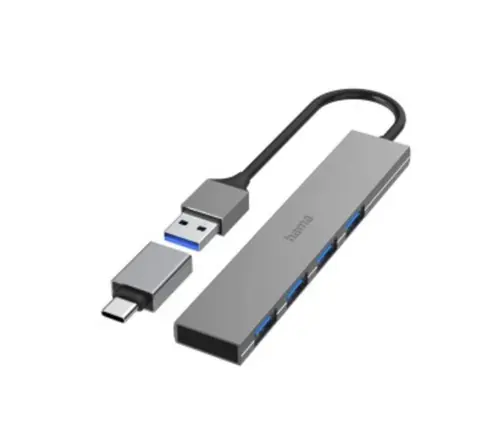 Hub USB Hama 200141, 4 x USB, adaptor USB-C (Gri)