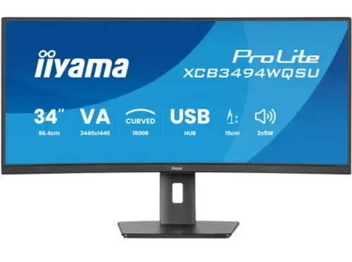 Monitor VA LED iiyama 34inch XCB3494WQSU-B1, WQHD (3440 x 1440), HDMI, DisplayPort, Ecran curbat, Boxe, 120 Hz, 0.4 ms (Negru)