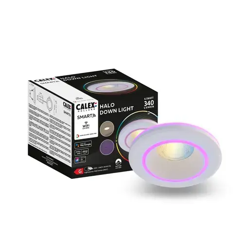 Spot LED Calex Smart Halo 10cm, RGB lumina calda, 6.5W, 340 lm, IP20, clasa G (Alb)