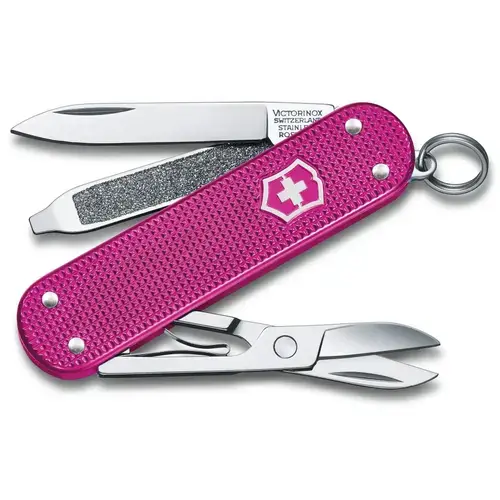 Briceag multifunctional Victorinox Classic SD Alox, 5 functii, Foarfece, Pila de unghii, Surubelnita (Violet)