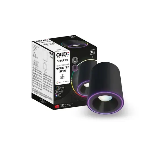 Spot de tavan LED Calex Smart Halo 10cm, RGB, lumina calda, 6.5W, IP20, 340 lm, clasa G (Negru)