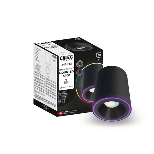 Spot de tavan LED Calex Smart Halo 10cm, RGB, lumina calda, 6.5W, IP20, 340 lm, clasa G (Negru)