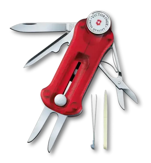 Briceag multifunctional pentru golf Victorinox Golf Tool, 10 functii, Marker cu bila si instrument de reparare (Rosu)