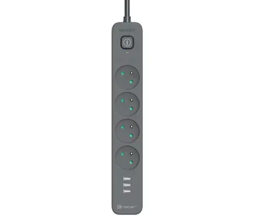 Prelungitor Tracer Power Line+, 1.5 m, 4 prize, 3 x USB-A (Negru)