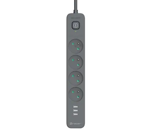 Prelungitor Tracer Power Line+, 1.5 m, 4 prize, 3 x USB-A (Negru)
