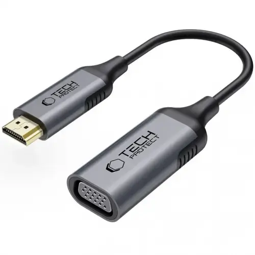 Adaptor Video Tech-Protect Ultraboost, VGA - HDMI, 1080P, Negru/Gri