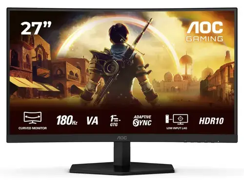Monitor Gaming Fast VA LED AOC 27inch C27G42E, Full HD (1920 x 1080), HDMI, DisplayPort, Ecran curbat, Boxe, 180 Hz, 1 ms (Negru)