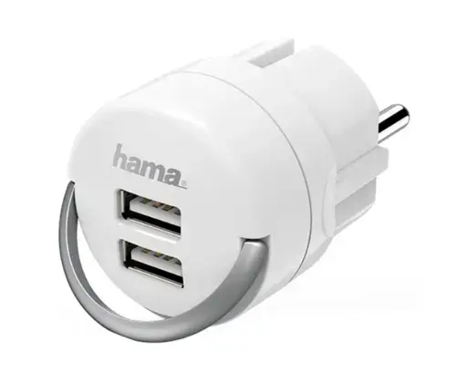 Adaptor priza HAMA 133753, 1 priza, 2 x USB (Alb)
