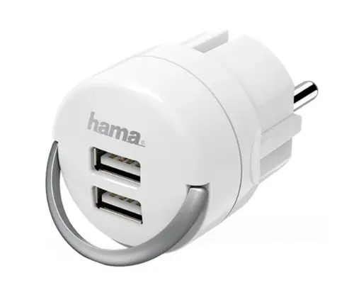 Adaptor priza HAMA 133753, 1 priza, 2 x USB (Alb)