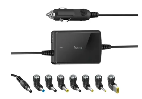 Incarcator universal auto Hama pentru notebook, 15-19V/70W, 8 mufe (Negru)