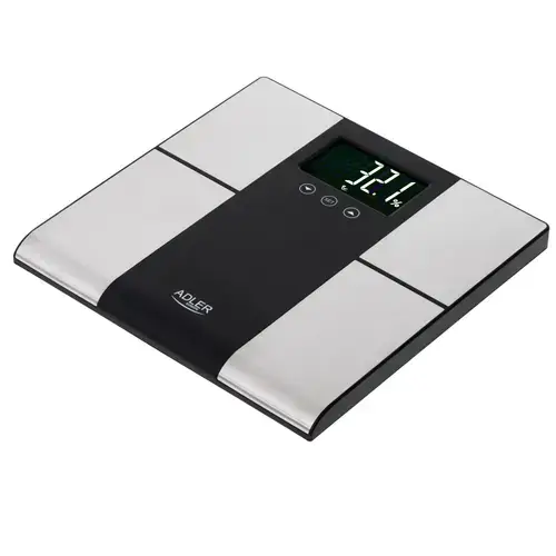Cantar de baie electric Adler AD 8165, Max 225 kg, Calculator BMI, Grasime corporala, Masa musculara (Negru/Gri)