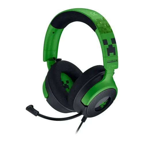 Casti Gaming Razer Kraken V4 X Minecraft Edition, USB-C/USB-A, Surround 7.1, Chroma RGB, Microfon Cardioid HyperClear (Verde)