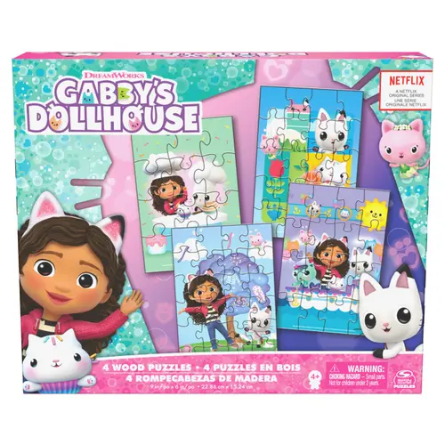 Set 4 puzzle-uri din lemn Spin Master - Gabby's Dollhouse, 12/16/20/24 piese