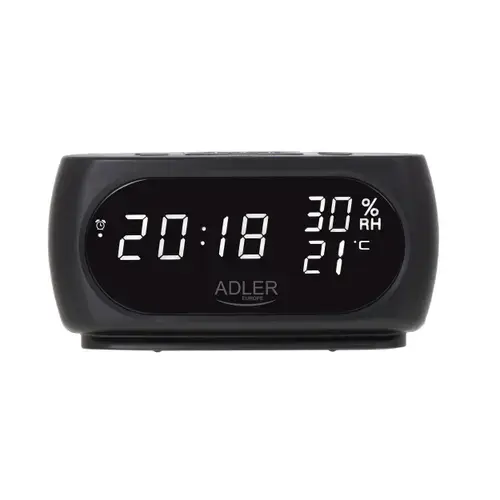 Ceas cu alarma digital Adler AD 1186, Temperatura, Umiditate, Display LED (Negru)