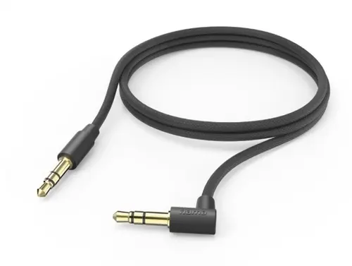 Cablu audio Aux, HAMA, mufa de 3.5 mm - mufa 3.5 mm, inclinat 90°, 1 m (Negru)