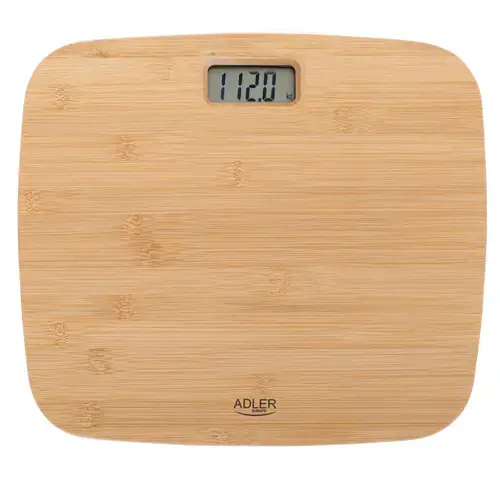 Cantar de baie din bambus Adler AD 8173, max 150 kg, Diviziune 100g, Baterie CR2032 (Maro)