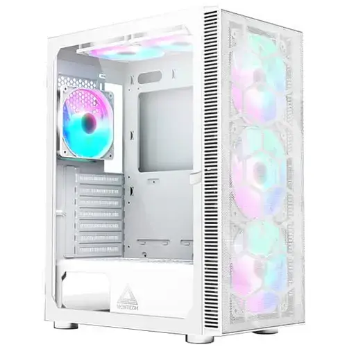 Carcasa Montech X3 Mesh, fara sursa, ATX, mesh, tempered glass, ARGB (Alb)