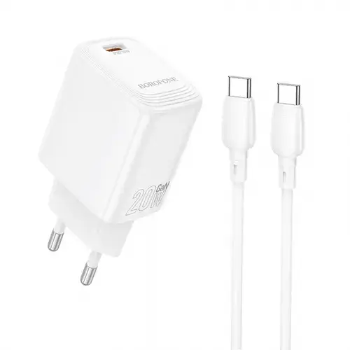 Incarcator Retea Cu Cablu USB-C Borofone BN26 Fuente, 20W, 3A, 1 x USB-C (Alb)