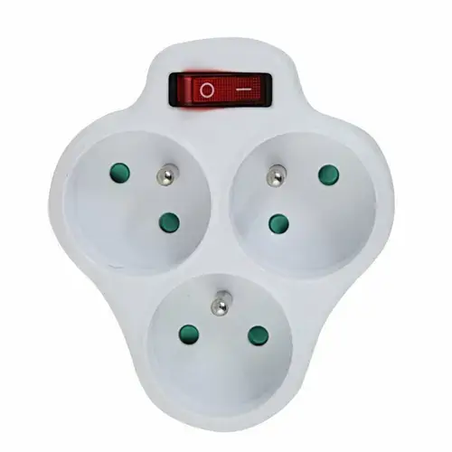 ​Adaptor Esperanza ELK304W, triplu stecher, switch ON/OFF, forma rotund (Alb)