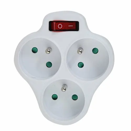 ​Adaptor Esperanza ELK304W, triplu stecher, switch ON/OFF, forma rotund (Alb)