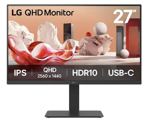 Monitor IPS LED LG 27inch 27BA65QB-B, QHD (2560 x 1440), HDMI, DisplayPort, Boxe, Pivot, 100 Hz, 5 ms (Negru)